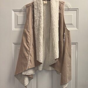 Mystree Beige and Ivory Open Front Vest